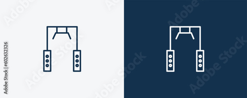 training apparatus icon. Outline training apparatus icon from Fitness and Gym collection. Linear vector isolated on white and dark blue background. Editable training apparatus symbol.