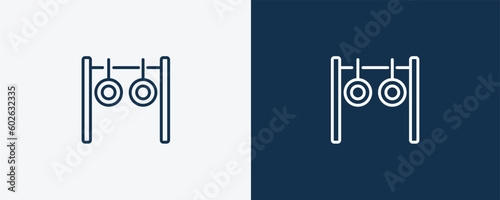 rings exercises icon. Outline rings exercises icon from Fitness and Gym collection. Linear vector isolated on white and dark blue background. Editable rings exercises symbol.