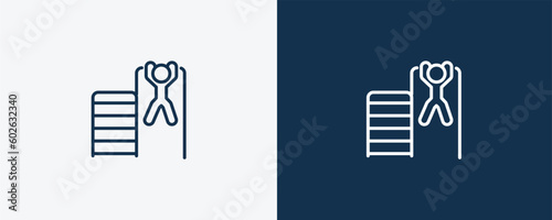 tightening bar icon. Outline tightening bar icon from Fitness and Gym collection. Linear vector isolated on white and dark blue background. Editable tightening bar symbol.