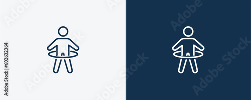 stick man hoop icon. Outline stick man hoop icon from Fitness and Gym collection. Linear vector isolated on white and dark blue background. Editable stick man hoop symbol.