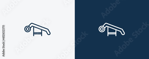 simulator for press icon. Outline simulator for press icon from Fitness and Gym collection. Linear vector isolated on white and dark blue background. Editable simulator for press symbol.