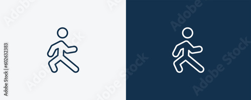 stretching leg exercise icon. Outline stretching leg exercise icon from Fitness and Gym collection. Linear vector isolated on white and dark blue background. Editable stretching leg exercise symbol.