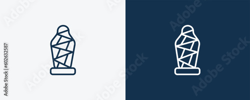 sarcophagus icon. Outline sarcophagus icon from museum and exhibition collection. Linear vector isolated on white and dark blue background. Editable sarcophagus symbol.
