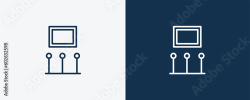 exhibition icon. Outline exhibition icon from museum and exhibition collection. Linear vector isolated on white and dark blue background. Editable exhibition symbol.
