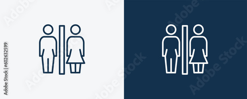 restroom icon. Outline restroom icon from museum and exhibition collection. Linear vector isolated on white and dark blue background. Editable restroom symbol.