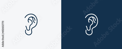 ear icon. Outline ear icon from medical collection. Linear vector isolated on white and dark blue background. Editable ear symbol