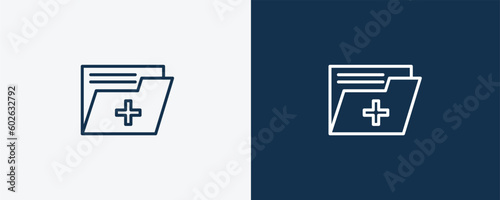 medical records icon. Outline medical records icon from medical collection. Linear vector isolated on white and dark blue background. Editable medical records symbol