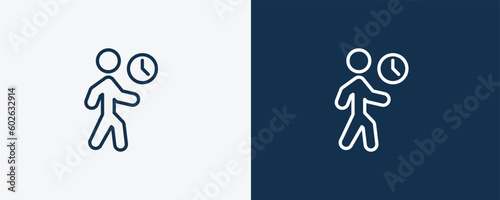 impatient human icon. Outline impatient human icon from feeling and reaction collection. Linear vector isolated on white and dark blue background. Editable impatient human symbol.