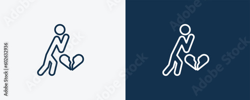 heartbroken human icon. Outline heartbroken human icon from feeling and reaction collection. Linear vector isolated on white and dark blue background. Editable heartbroken human symbol.