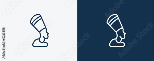 nefertiti icon. Outline nefertiti icon from culture and civilization collection. Linear vector isolated on white and dark blue background. Editable nefertiti symbol.