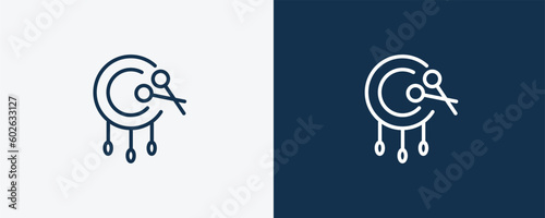native american drum icon. Outline native american drum icon from culture and civilization collection. Linear vector isolated on white and dark blue background. Editable native american drum symbol.