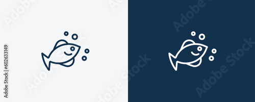 marine fish icon. Outline marine fish icon from culture and civilization collection. Linear vector isolated on white and dark blue background. Editable marine fish symbol.