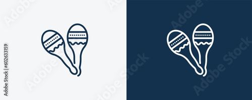 maracas couple icon. Outline maracas couple icon from culture and civilization collection. Linear vector isolated on white and dark blue background. Editable maracas couple symbol.