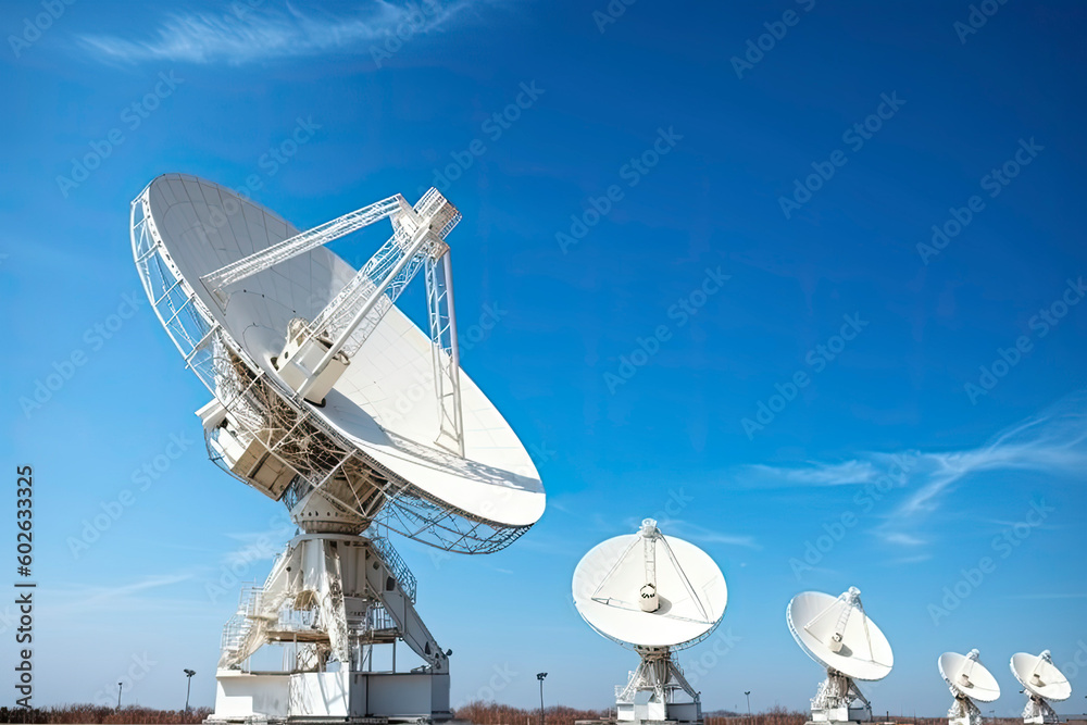 Satellite dishes on the bright blue sky background Satellite dishes on the bright blue sky background