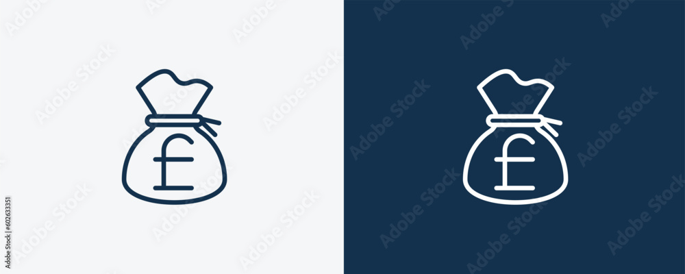 pounds money bag icon. Outline and vector pounds money bag icon from business and finance collection. Line and glyph vector isolated on white background. Editable pounds money bag symbol. pounds money bag icon. Outline and vector pounds money bag icon from business and finance collection. Line and glyph vector isolated on white background. Editable pounds money bag symbol.