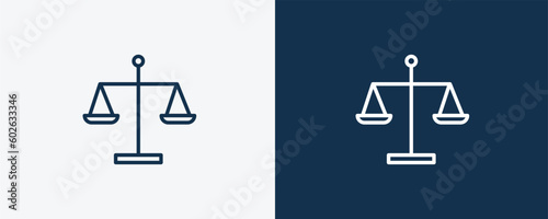 scale in balance icon. Outline and vector scale in balance icon from business and finance collection. Line and glyph vector isolated on white background. Editable scale in balance symbol.