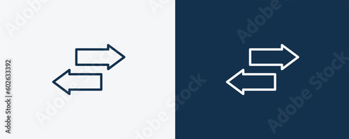 two way arrows icon. Outline and vector two way arrows icon from business and finance collection. Line and glyph vector isolated on white background. Editable two way arrows symbol.