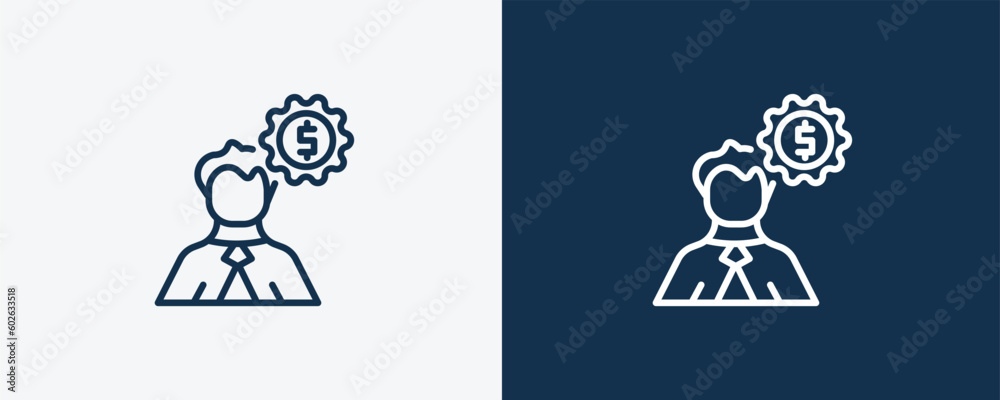 man with money gears icon. Outline and vector man with money gears icon from business and finance collection. Line and glyph vector isolated on white background. Editable man with money gears symbol. man with money gears icon. Outline and vector man with money gears icon from business and finance collection. Line and glyph vector isolated on white background. Editable man with money gears symbol.