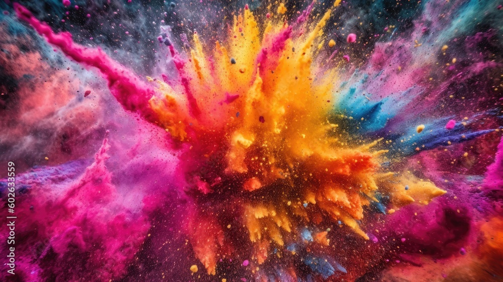Colorful holi powder blowing up.