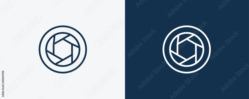camera shutter icon. Outline camera shutter icon from technology collection. Linear vector isolated on white and dark blue background. Editable camera shutter symbol. camera shutter icon. Outline camera shutter icon from technology collection. Linear vector isolated on white and dark blue background. Editable camera shutter symbol.