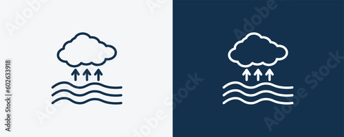 evaporation icon. Outline evaporation icon from technology collection. Linear vector isolated on white and dark blue background. Editable evaporation symbol.