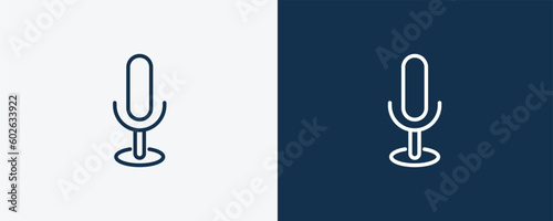 basic microphone icon. Outline basic microphone icon from technology collection. Linear vector isolated on white and dark blue background. Editable basic microphone symbol.