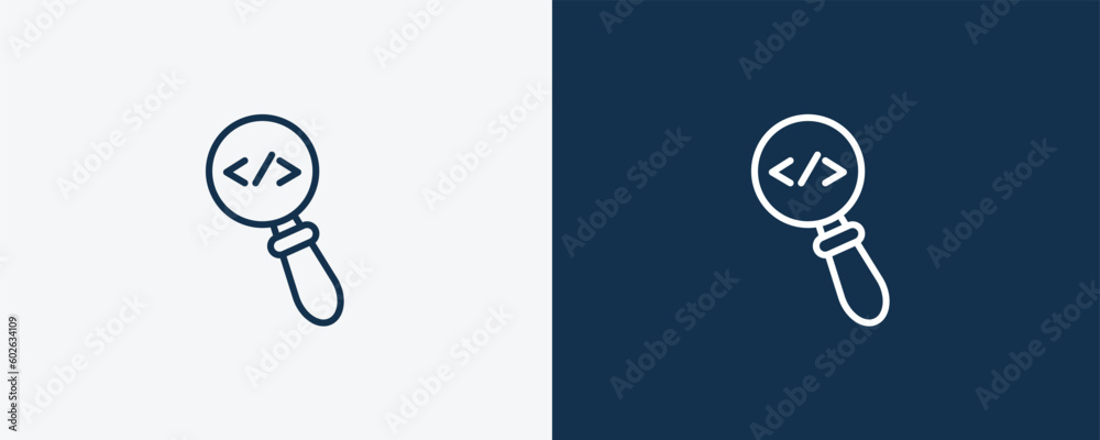 code review icon. Outline code review icon from information technology collection. Linear vector isolated on white and dark blue background. Editable code review symbol. code review icon. Outline code review icon from information technology collection. Linear vector isolated on white and dark blue background. Editable code review symbol.