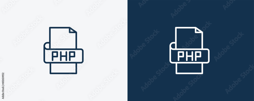 php icon. Outline php icon from information technology collection. Linear vector isolated on white and dark blue background. Editable php symbol.