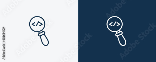 code review icon. Outline code review icon from information technology collection. Linear vector isolated on white and dark blue background. Editable code review symbol.