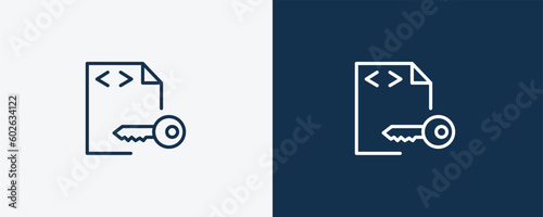 encripted file icon. Outline encripted file icon from information technology collection. Linear vector isolated on white and dark blue background. Editable encripted file symbol.