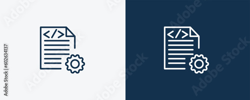 compiler icon. Outline compiler icon from information technology collection. Linear vector isolated on white and dark blue background. Editable compiler symbol.