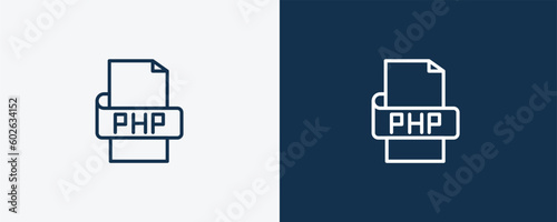 php icon. Outline php icon from information technology collection. Linear vector isolated on white and dark blue background. Editable php symbol.