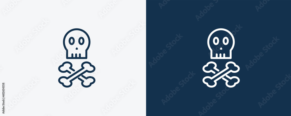 skull and bone icon. Outline skull and bone icon from medical and healthcare collection. Linear vector isolated on white and dark blue background. Editable skull and bone symbol. skull and bone icon. Outline skull and bone icon from medical and healthcare collection. Linear vector isolated on white and dark blue background. Editable skull and bone symbol.