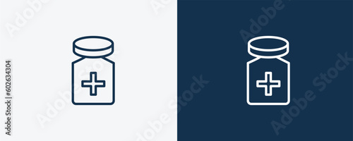 cure icon. Outline cure icon from medical and healthcare collection. Linear vector isolated on white and dark blue background. Editable cure symbol.