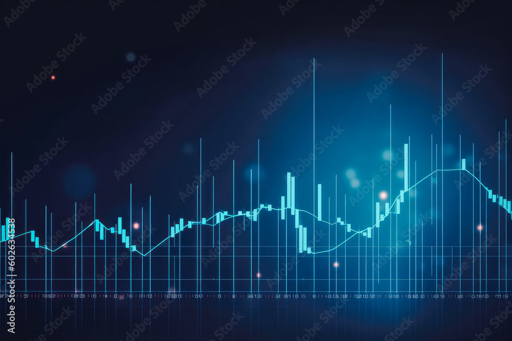 Wide screen abstract financial chart with uptrend line. Generative AI
