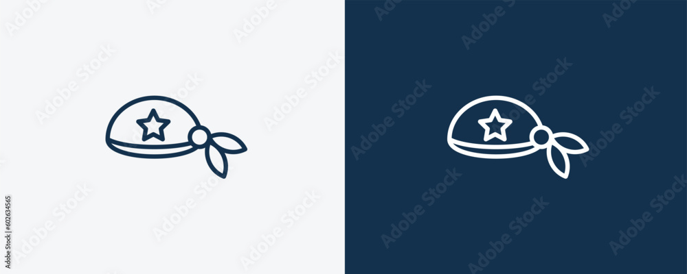 pirate scarf icon. Outline pirate scarf icon from fashion and things  collection. Linear vector isolated on white and dark blue background. Editable pirate scarf symbol.