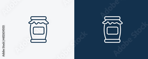 mason jar icon. Outline mason jar icon from vegetables and fruits collection. Linear vector isolated on white and dark blue background. Editable mason jar symbol.