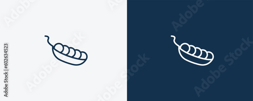 pea icon. Outline pea icon from vegetables and fruits collection. Linear vector isolated on white and dark blue background. Editable pea symbol.