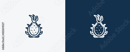 dragon fruit icon. Outline dragon fruit icon from vegetables and fruits collection. Linear vector isolated on white and dark blue background. Editable dragon fruit symbol.