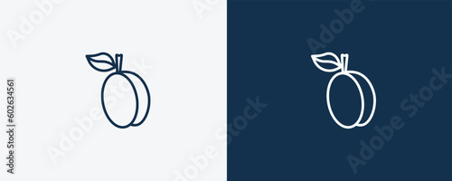 apricot icon. Outline apricot icon from vegetables and fruits collection. Linear vector isolated on white and dark blue background. Editable apricot symbol.