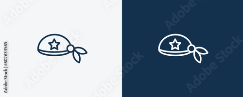 pirate scarf icon. Outline pirate scarf icon from fashion and things  collection. Linear vector isolated on white and dark blue background. Editable pirate scarf symbol.