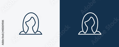 wig icon. Outline wig icon from fashion and things  collection. Linear vector isolated on white and dark blue background. Editable wig symbol.