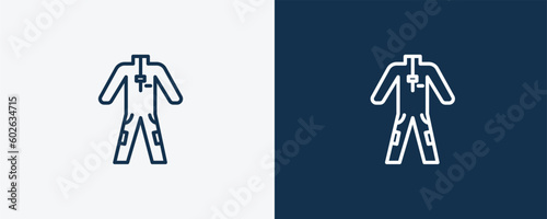 working coverall icon. Outline working coverall icon from fashion and things  collection. Linear vector isolated on white and dark blue background. Editable working coverall symbol. photo