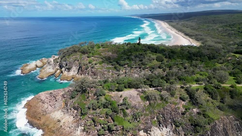 Aerial View of Miles of Beach by Blue Ocean, Point Lookout, North Gorge, Stradbroke Island