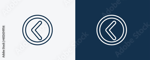 round left button icon. Outline round left button icon from user interface collection. Linear vector. Editable round left button symbol can be used web and mobile