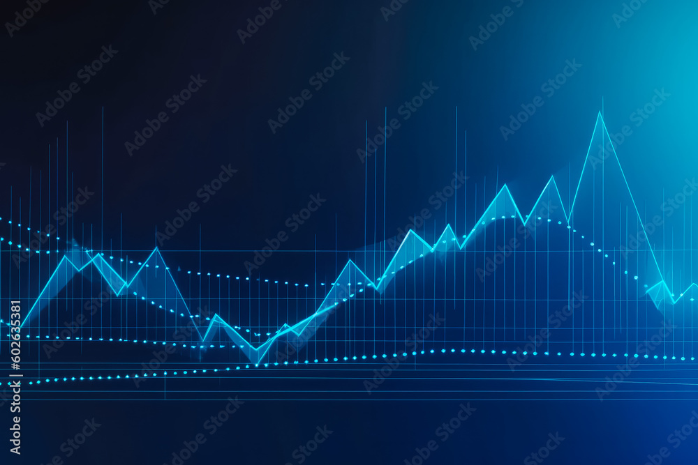 Wide screen abstract financial chart with uptrend line. Generative AI Wide screen abstract financial chart with uptrend line. Generative AI