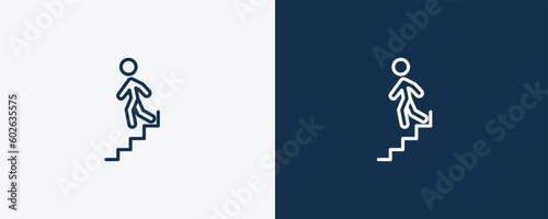 downstairs icon. Outline downstairs icon from people and relation collection. Linear vector. Editable downstairs symbol can be used web and mobile