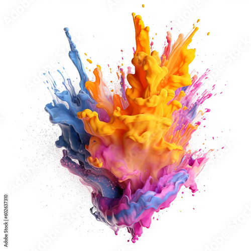 explosion of powder multicolored paint on white background, generated by AI