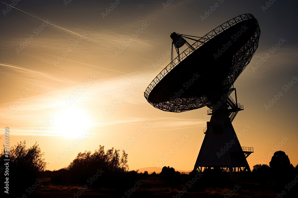 The silhouette of a radio telescope observatory The silhouette of a radio telescope observatory