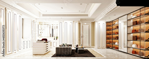 Foto Modern designed cloadroom, home interior. 3d rendering